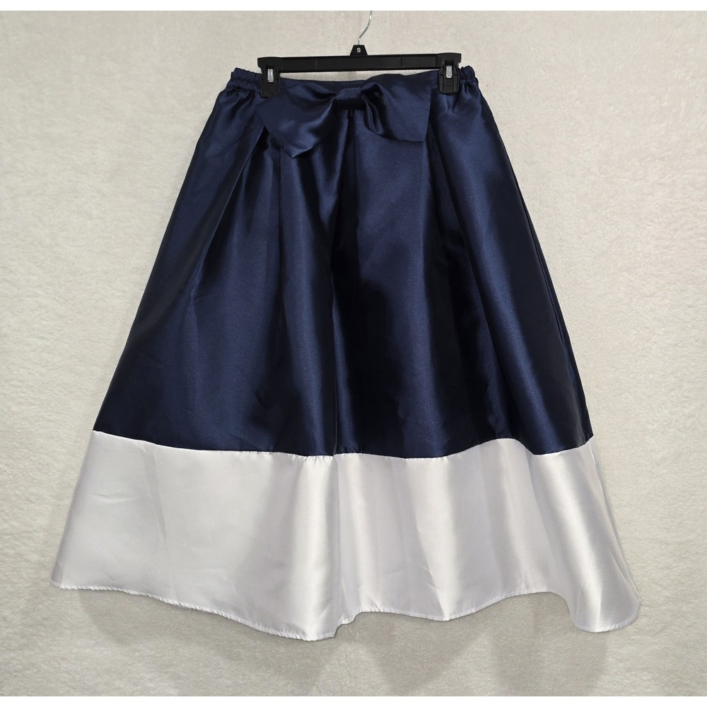 Esy Studio Ey Women's Navy Blue Long Skirt Sz M White Band At The Hem Bow Detail